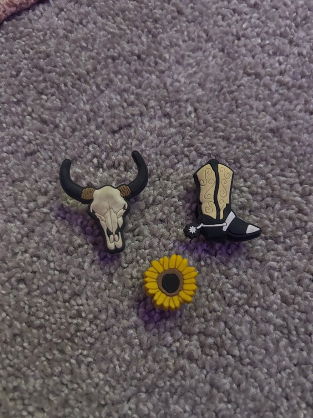 Cow Skull, Cowboy Boot & Sunflower Shoe Charms - Yellow, Black, Cream